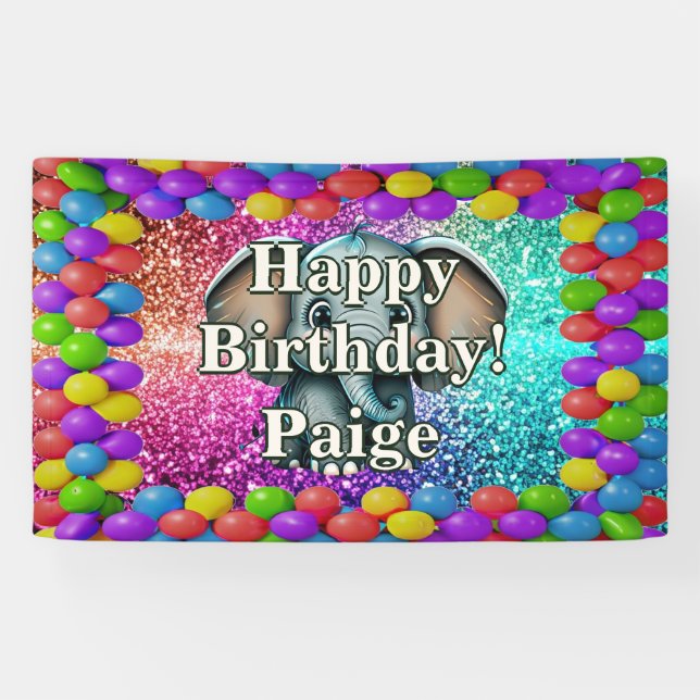 Elephant Personalised character birthday banner (Horizontal)