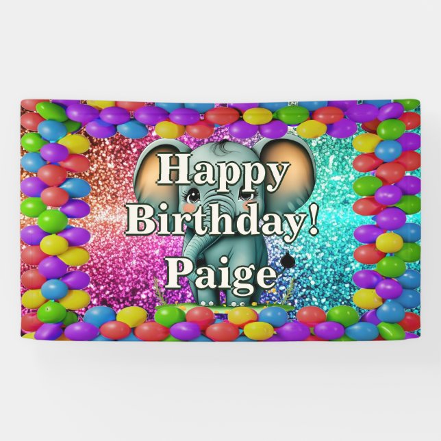 Elephant Personalised character birthday banner (Horizontal)