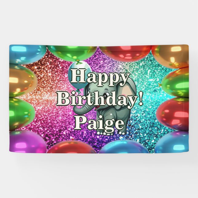 Elephant Personalised character birthday banner (Horizontal)