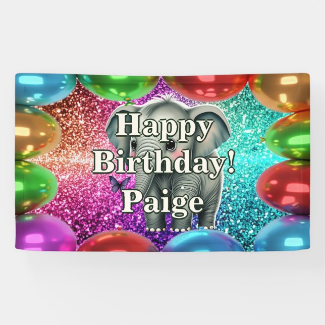 Elephant Personalised character birthday banner (Horizontal)