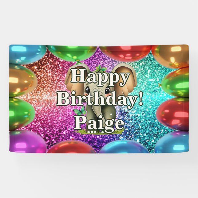 Elephant Personalised character birthday banner (Horizontal)