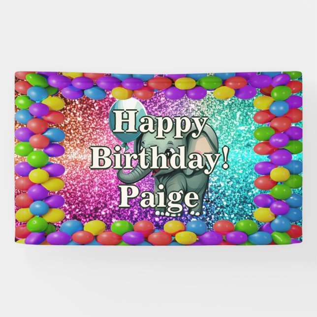 Elephant Personalised character birthday banner (Horizontal)