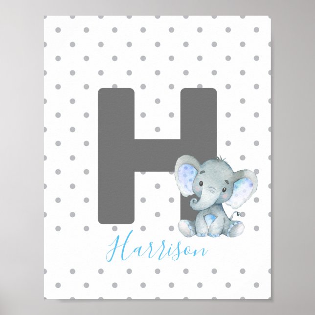 Elephant Personalised Custom Baby Name Nursery Poster (Front)