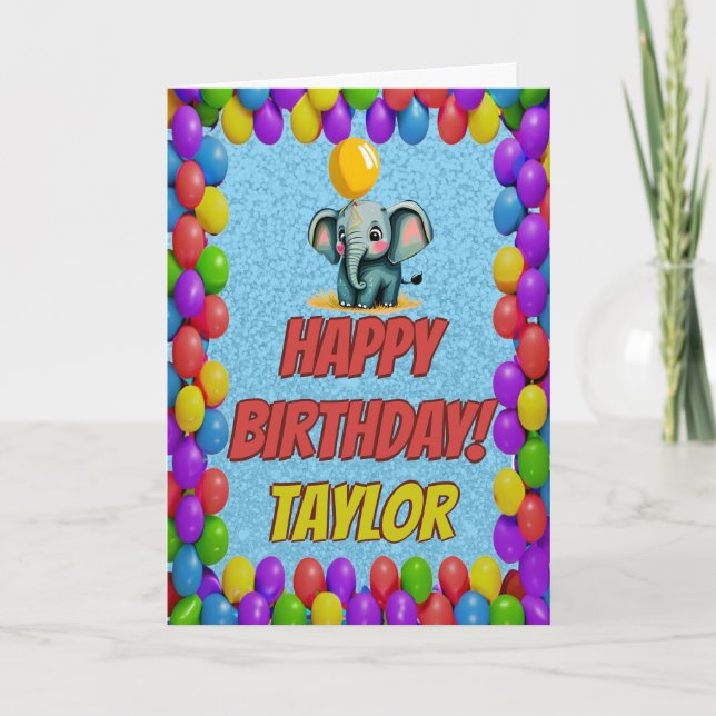 Elephant Personalised Fun Greeting Birthday Card (Front)