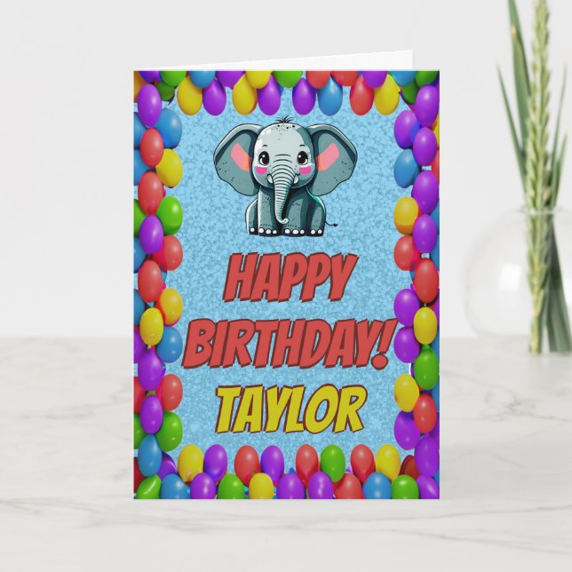 Elephant Personalised Fun Greeting Birthday Card (Front)