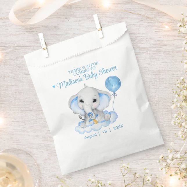 Elephant Personalised Thank You Baby Shower  Favour Bags (Clipped)