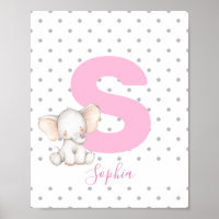 Elephant Personalized Name Nursery Girl Baby