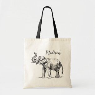 Elephant Personalized Tote Bag. Grey Elephant Bag