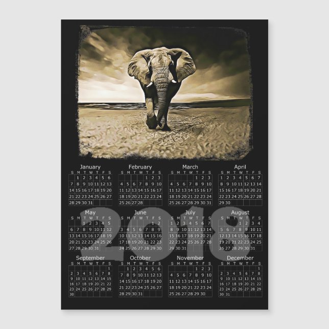 Elephant Photo 2018 Calendar Magnetic Card (Front)