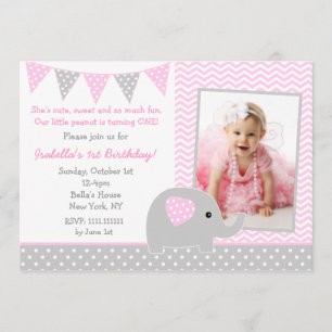 Elephant Photo Birthday Party Invitations
