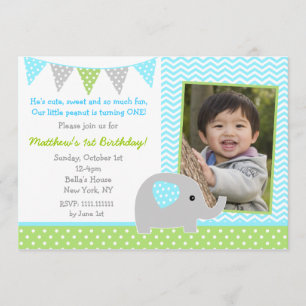 Elephant Photo Birthday Party Invitations for Boy