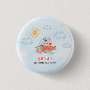 Elephant Pilot Birthday party button 