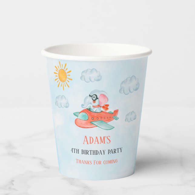 Elephant Pilot Birthday party Paper cup (Front)