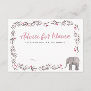Elephant pink and grey Baby Shower Advice Cards