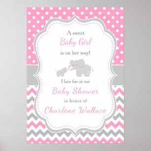 Elephant Pink and Grey Baby Shower Poster