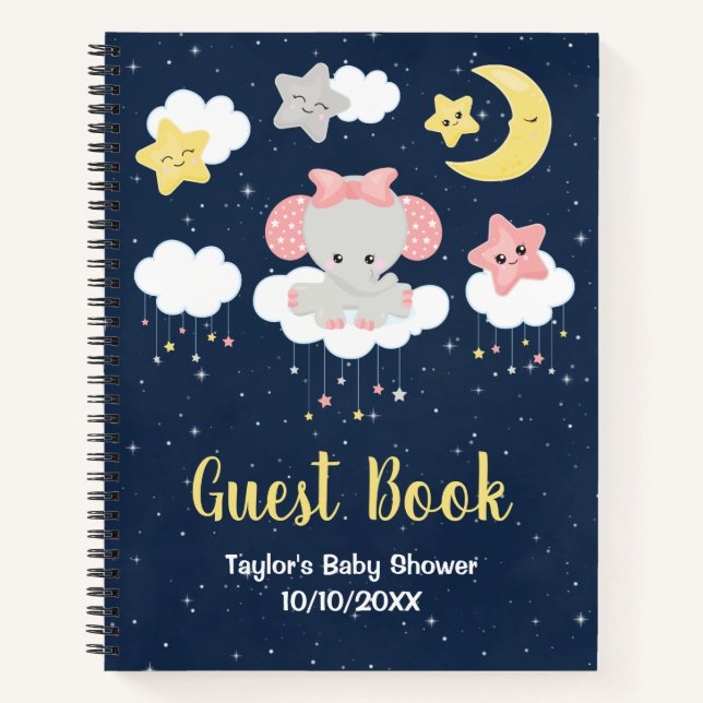 Elephant Pink and Navy Baby Shower Guest Book (Front)