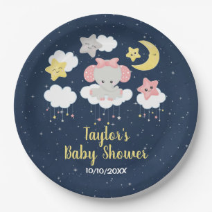 Elephant Pink and Navy Baby Shower Paper Plate
