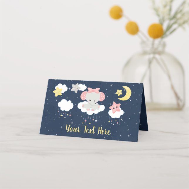 Elephant Pink and Navy Baby Shower Place Card (Front)