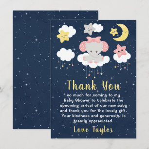 Elephant Pink and Navy Baby Shower Thank You Card