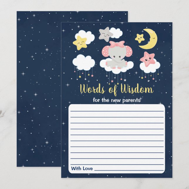 Elephant Pink and Navy Baby Shower Words of Wisdom Invitation (Front/Back)