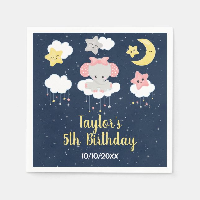 Elephant Pink and Navy Birthday Party Napkin (Front)