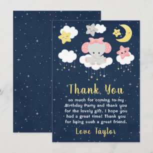 Elephant Pink and Navy Birthday Party Thank You Card