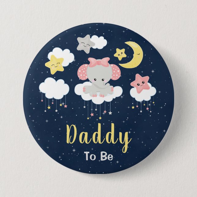 Elephant Pink and Navy Daddy To Be 7.5 Cm Round Badge (Front)