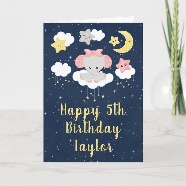 Elephant Pink and Navy Happy Birthday Card (Front)