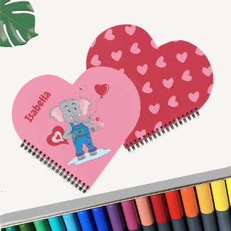 Elephant | Pink and Red Heart Kid Notebook