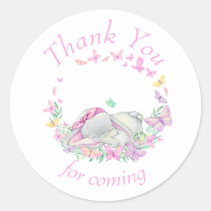Elephant pink Butterflies Baby Shower Thank You Classic Round Sticker