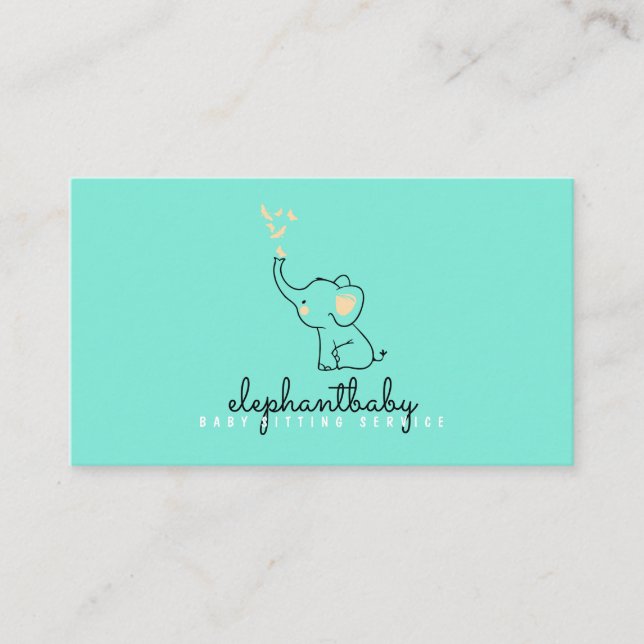 Elephant Pink Butterflies Cute NEON gREEN Business Card (Front)