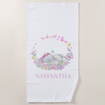 Elephant PINK BUTTERFLY  Beach Towel