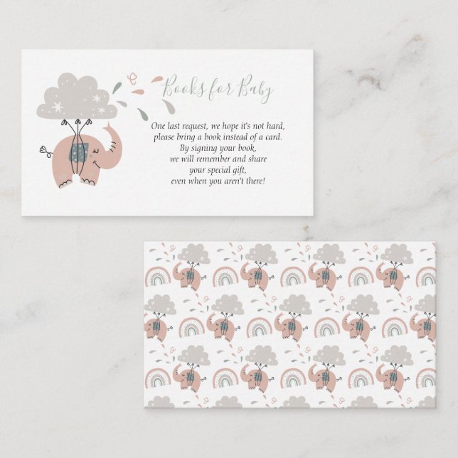 Elephant Pink Cute Girl's Books for Baby Enclosure Card (Front/Back)