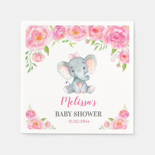 Elephant Pink Floral Baby Girl Shower Sprinkle Napkin