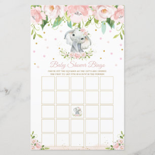 Elephant Pink Floral Baby Shower Bingo Game