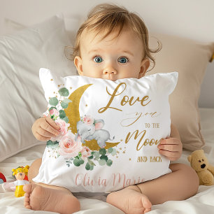 Elephant Pink Floral Love you to the Moon and Back Cushion