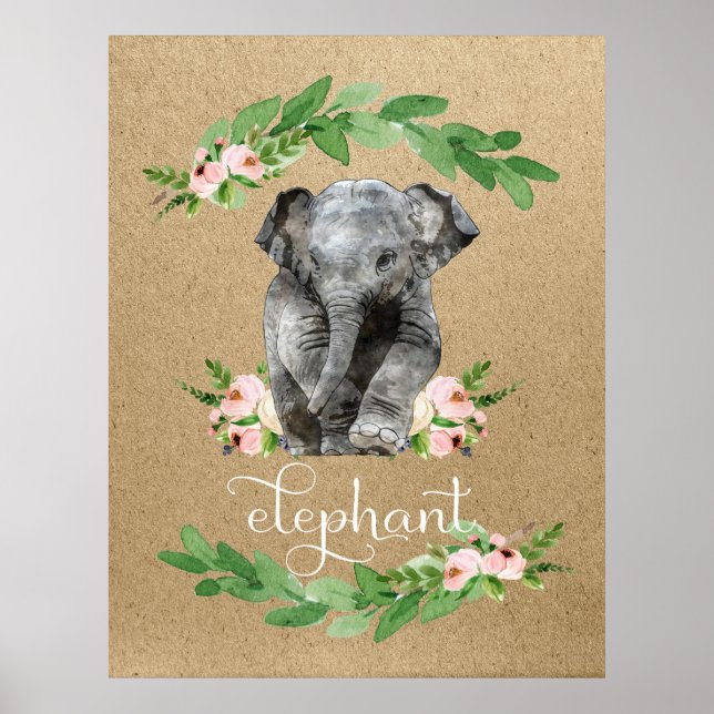 Elephant Pink Floral Nursery Print (Front)