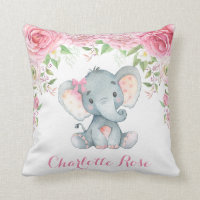 Elephant Pink Floral Roses Baby Girl Nursery Decor