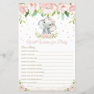 Elephant Pink Floral Well Wishes for Baby Card
