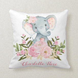 Elephant Pink Flowers Baby Girl Nursery Decor Cushion