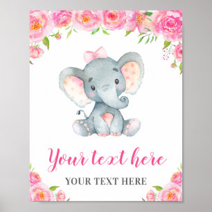 Elephant Pink Girl Baby Shower Sprinkle Birthday Poster