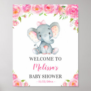 Elephant Pink Girl Baby Shower Sprinkle Welcome Poster