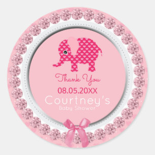 Elephant Pink Girl Baby Shower Thank You Favour Classic Round Sticker