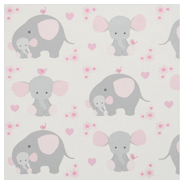 Elephant Pink Grey Safari Animal Nursery Baby Girl Fabric (Swatch)