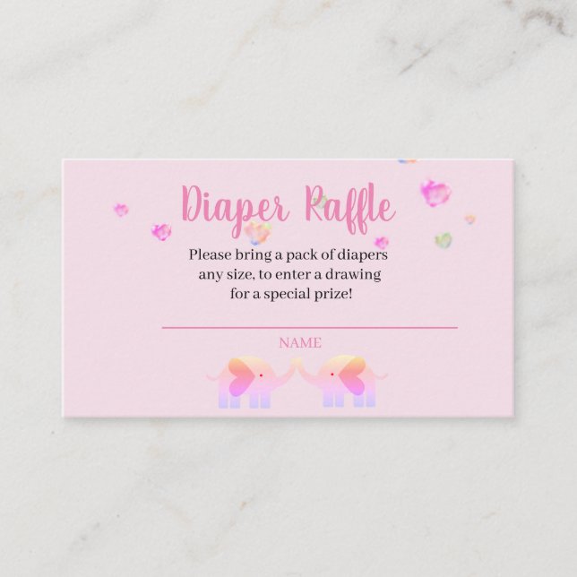 Elephant Pink/Purple Girls Diaper Raffle Enclosure Card (Front)