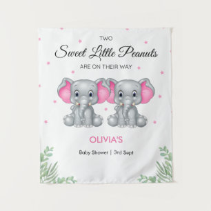 Elephant Pink Twin Girls Baby Shower Backdrop  Tapestry