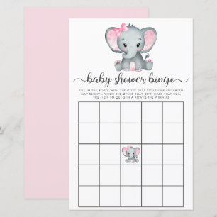 Elephant Pink Watercolor Baby Bingo Shower Game