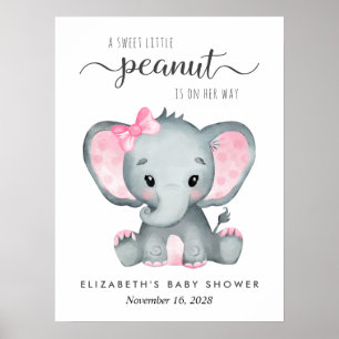 Elephant Pink Watercolor Baby Girl Shower Welcome Poster