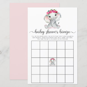 Elephant Pink Watercolor Bingo Baby Shower Game
