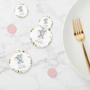 Elephant, Pink Watercolor Flowers, Baby Shower Confetti